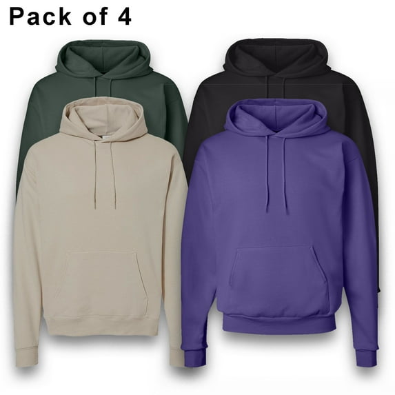 Hanes EcoSmart Pullover Hoodie for Men, 50/50 Cotton-Poly, Ribbed Cuffs & Waistband, Assorted Colors, Pack 4, L
