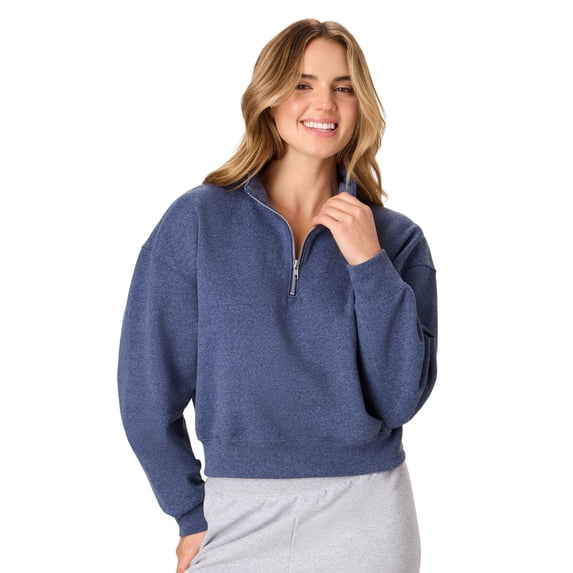 Hanes EcoSmart Women’s Fleece Quarter-Zip Pullover Navy Heather S