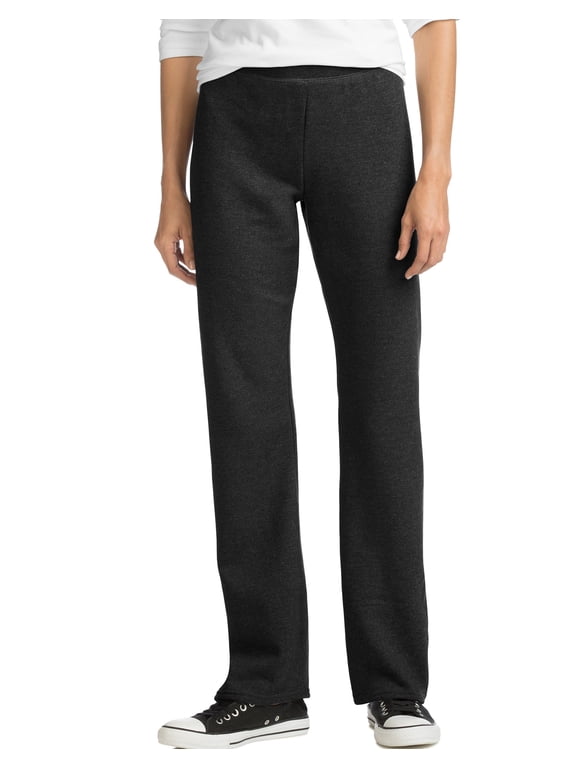 EcoSmart Women's Fleece Sweatpants with Open Bottom Legs, 28.5" (Petite Size) Ebony M