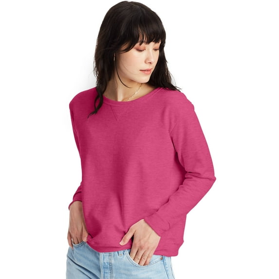 Hanes EcoSmart Women's Fleece Sweatshirt, V-Notch Jazzberry Pink Heather S