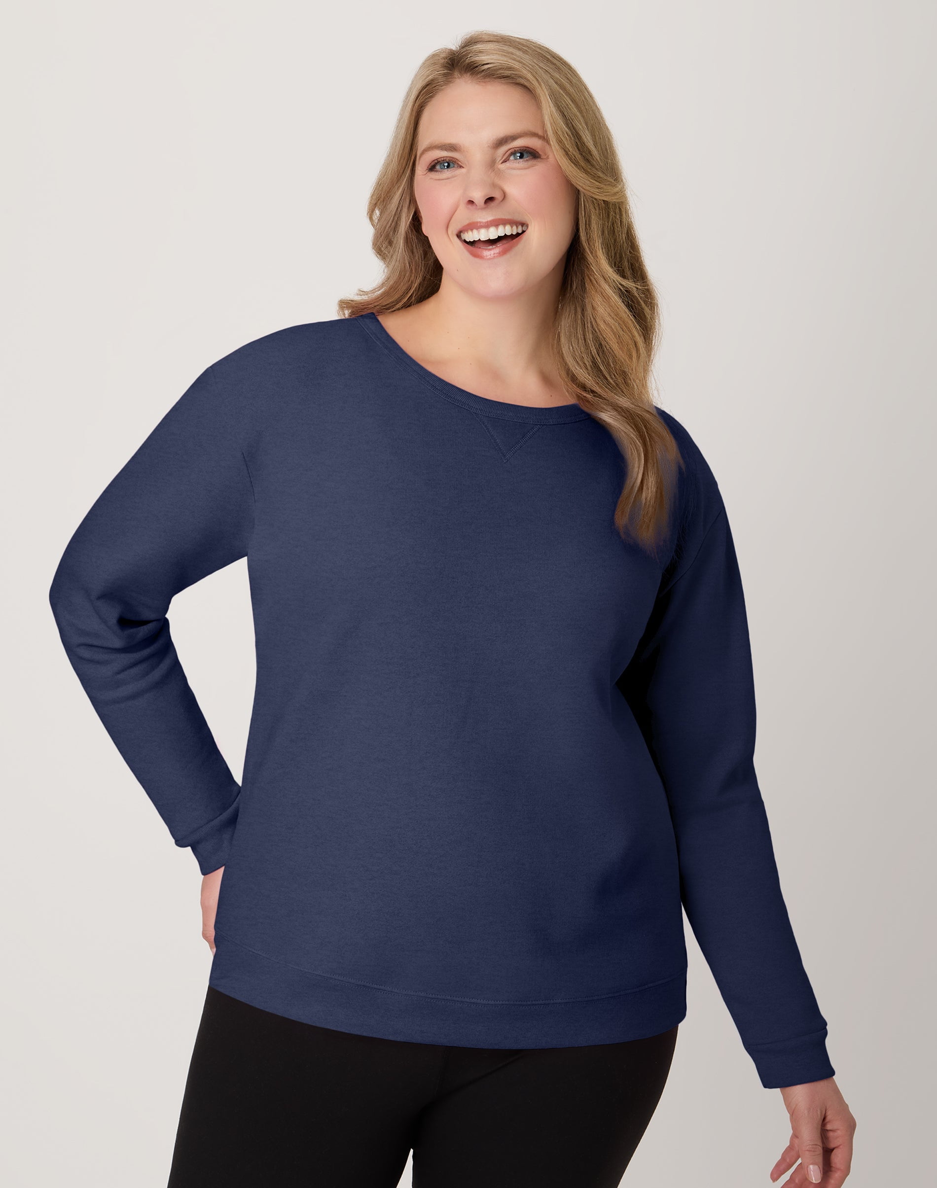 HANES EcoSmart Women's Fleece Sweatshirt, V-Notch Navy Heather M