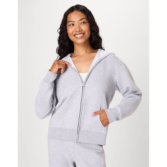 Hanes EcoSmart Women's Full-Zip Fleece Hoodie Light Steel S