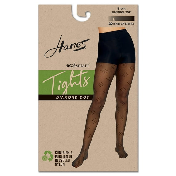 Hanes EcoSmart Women's Sheer Control Top Tights, Diamond Dot Black 2XL
