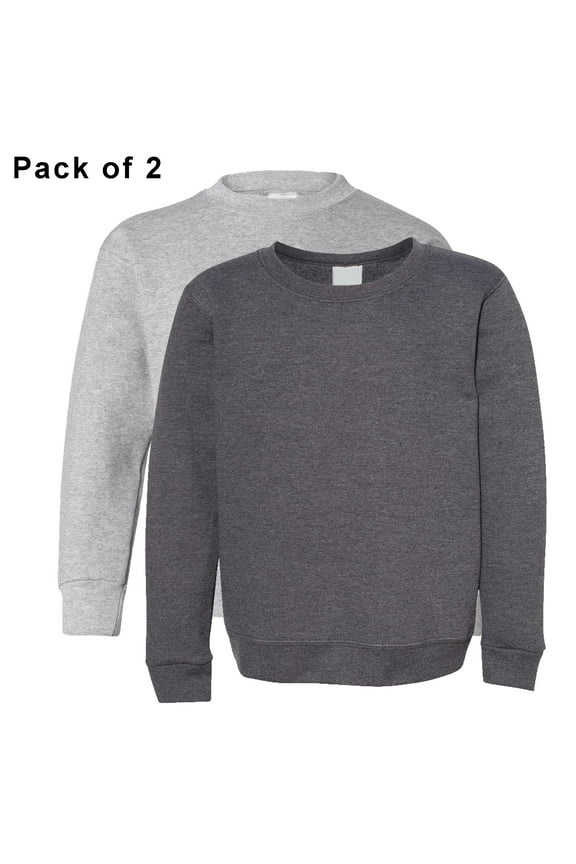 - Crewneck Sweatshirt for Youth | Pullover Fleece Ecosmart Breathable Warmth Jumper in Charcoal Heather-Light Steel, 7.8oz, 50/50 Cotton/Polyester, Pack 2, Size XS