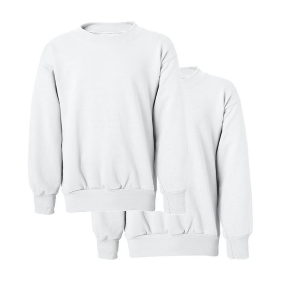 Hanes Ecosmart Crewneck Sweatshirt | Youth Sweatshirts 7.8oz 50/50 Cotton/polyester White Soft Fleece Pullover Pack of 2 - Size M