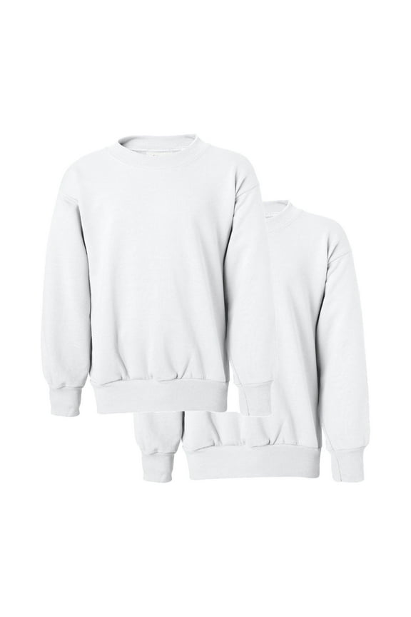 Ecosmart Crewneck Sweatshirt | Youth Sweatshirts 7.8oz 50/50 Cotton/polyester White Soft Fleece Pullover Pack of 2 - Size M