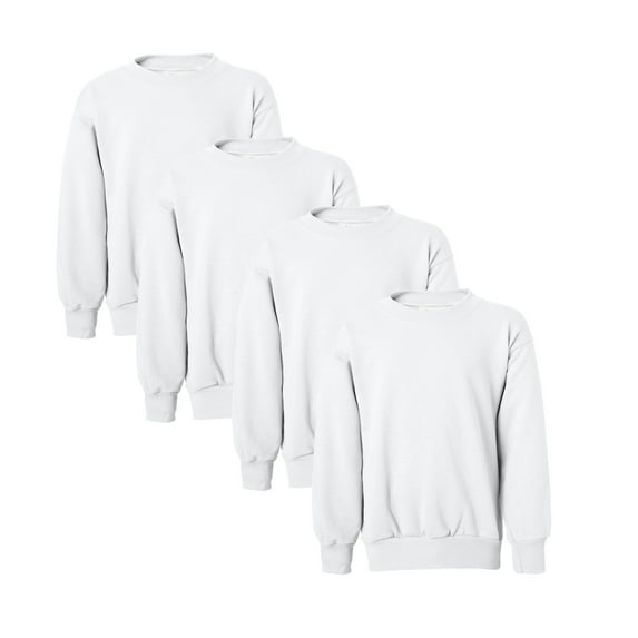 Hanes Ecosmart Crewneck Sweatshirt | Youth Sweatshirts 7.8oz 50/50 Cotton/polyester White Soft Fleece Pullover Pack of 4 - Size XS