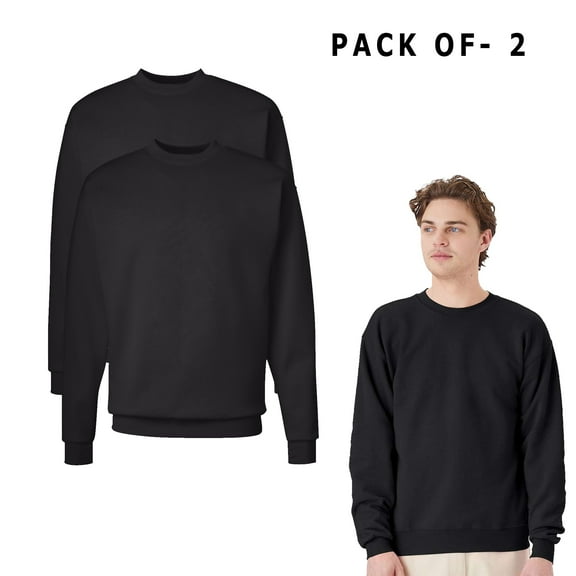 Hanes Ecosmart Crewneck Sweatshirt for Men | Black Color Pullover Fleece Sweatshirt, 7.8oz 50/50 Cotton/polyester, 2 Pack, M Size