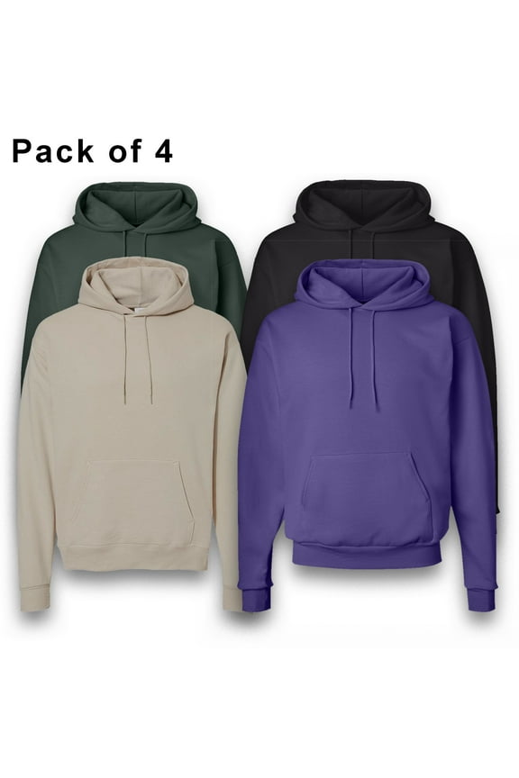 Ecosmart Fleece Hooded Sweatshirt for Men - P170 | 7.8 oz, 50/50 US Grown Cotton/Polyester, Mix Color Pullover with Durable and Pouch Pocket Oversized Hoodies, 4 Pack, Size L