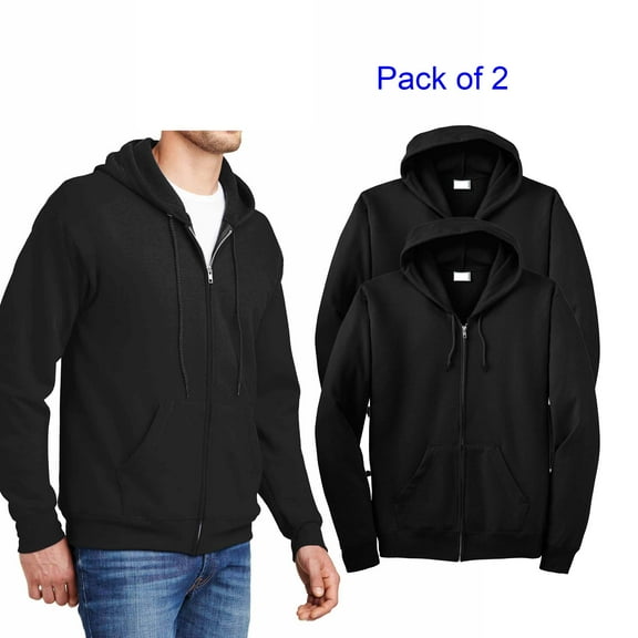 Hanes Ecosmart Full-Zip Hooded Sweatshirt for Men’s GRP1 Fleece Zipper Hoodie Durable Comfort Jacket Black Pack 2, S