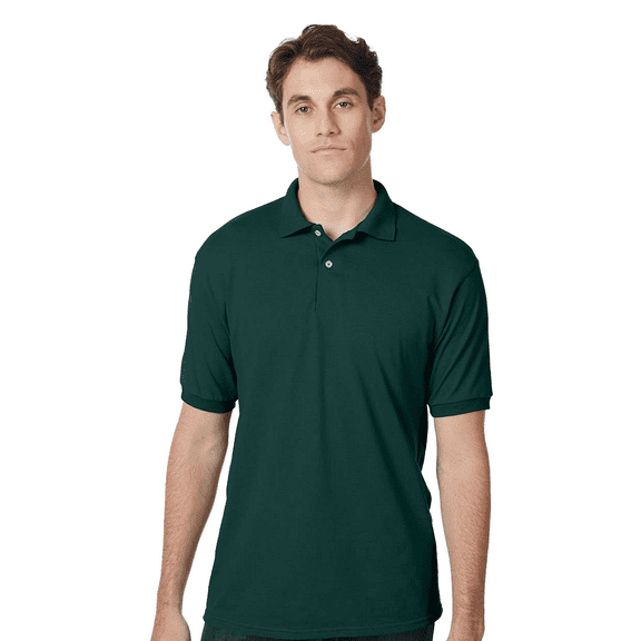 Hanes Ecosmart Jersey Polo T-Shirt, Men's Short Sleeve Solid Tee, Deep Forest Shirt, S