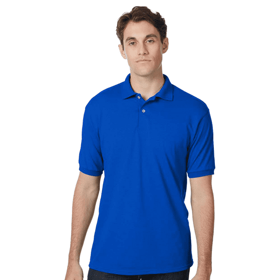 Hanes Ecosmart Jersey Polo T-Shirt, Men's Short Sleeve Solid Tee, Deep Royal Shirt, XL