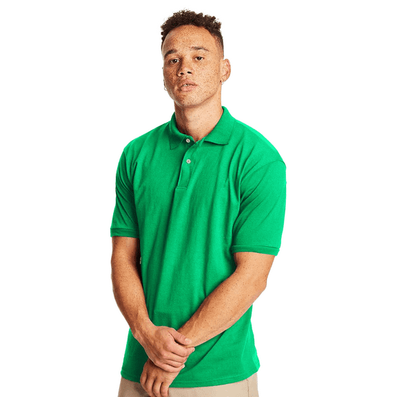 Hanes Ecosmart Jersey Polo T-Shirt, Men's Short Sleeve Solid Tee, Kelly Shirt, XL