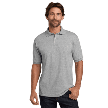 Hanes Ecosmart Jersey Polo T-Shirt, Men's Short Sleeve Solid Tee, Light Steel Shirt, L