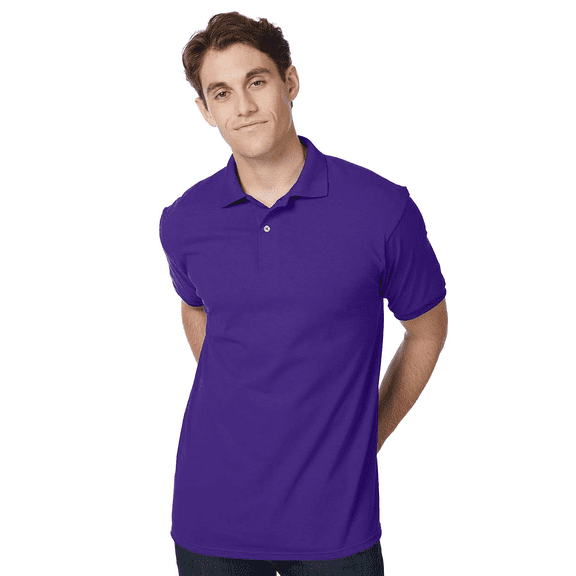 Hanes Ecosmart Jersey Polo T-Shirt, Men's Short Sleeve Solid Tee, Purple Shirt, S