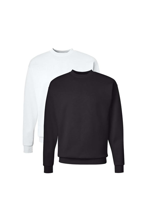 - Ecosmart Pullover Sweatshirt, Fleece Crewneck Sweater for Men, Black and White Color, 7.8 Oz, 50/50 Cotton/Polyester, 2 Pack, S Size