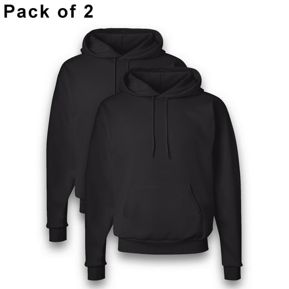 Hanes Ecosmart Sweatshirt Hooded - P170 for Men | Pullover with Pouch Pocket Fleece Black Casual Hoodies, 7.8 oz, 50/50 US Grown Cotton/Polyester, 2 Pack, Size - L