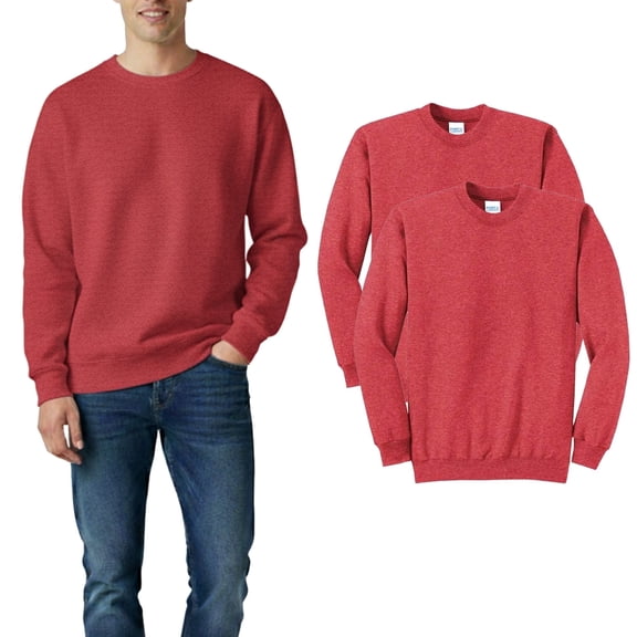 Hanes Ecosmart Warm Sweatshirt, Heather Red Casual Fleece Pullover of 50/50 US Grown Cotton/Polyester, L, Pack 2 | Men, Women Crewneck Sweatshirt