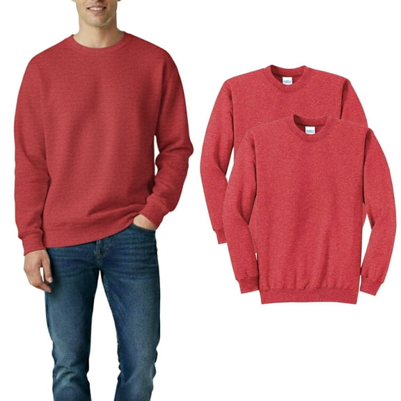 Hanes Ecosmart Warm Sweatshirt, Heather Red Casual Fleece Pullover of 50/50 US Grown Cotton/Polyester, S, Pack 2 | Men, Women Crewneck Sweatshirt