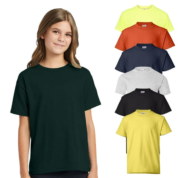 Hanes - Ecosmart Youth Short Sleeve T-Shirt for Kids | 5 oz, High-Density Fabric, Multi-Pack Kids’ Tee, Assorted T-Shirts, Mixed Color Bulk- 6 Pack Tees | Size Large
