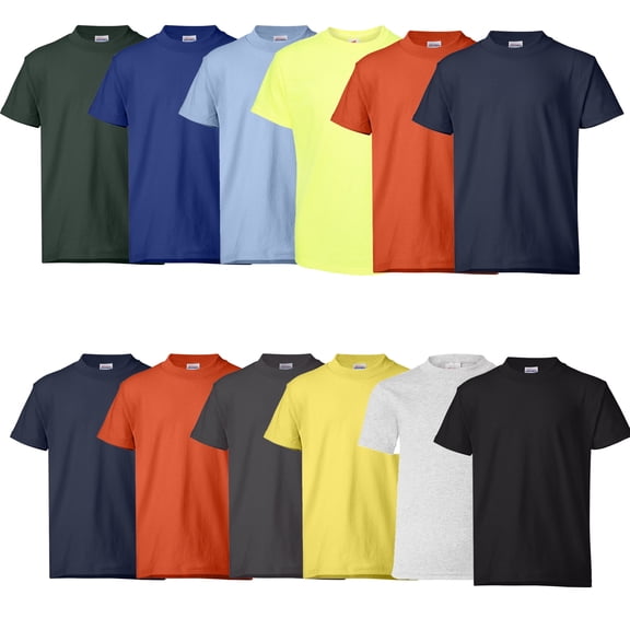Hanes Ecosmart Youth T-Shirt | Boys & Girls Assorted Tee | Short Sleeve, Crew Neck, Eco-Friendly Tees | Bulk 12 Pack Mix Color, Size: XL