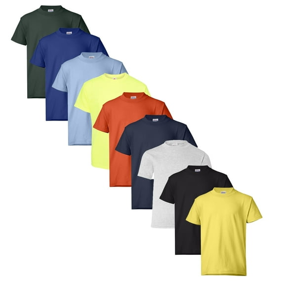 Hanes Ecosmart Youth T-Shirt | Boys & Girls Assorted Tee | Short Sleeve, Crew Neck, Eco-Friendly Tees | Bulk 9 Pack Mix Color, Size: M