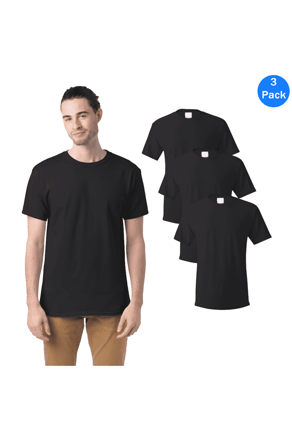 Essential Black T-Shirt for Men, Short Sleeve Classic 100 Cotton Tee, 3 Pack, S