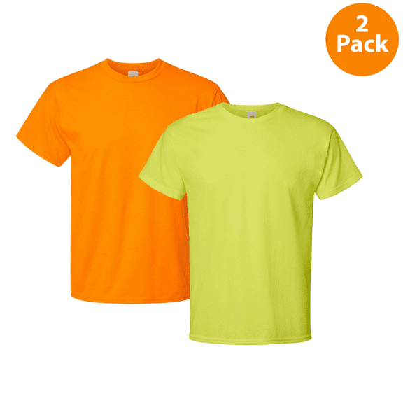 Hanes Essential Hi Vis T-Shirt, Short Sleeve, Safety Orange - Green, 2 Pack, Sizes S-5XL, High Visibility Work Tee