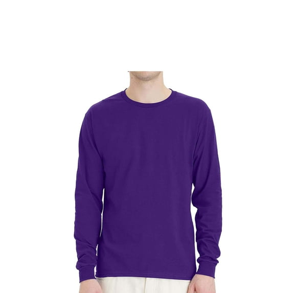 Hanes Essential-T Men's Long Sleeve T-Shirt, Crewneck, Classic Fit Cotton Tee, Athletic Purple, XL