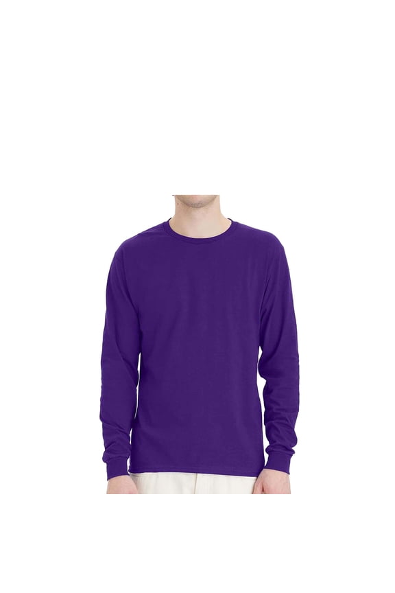 Essential Long Sleeve T-Shirt, Men's Crewneck Classic Fit Tee, Athletic Purple, XL