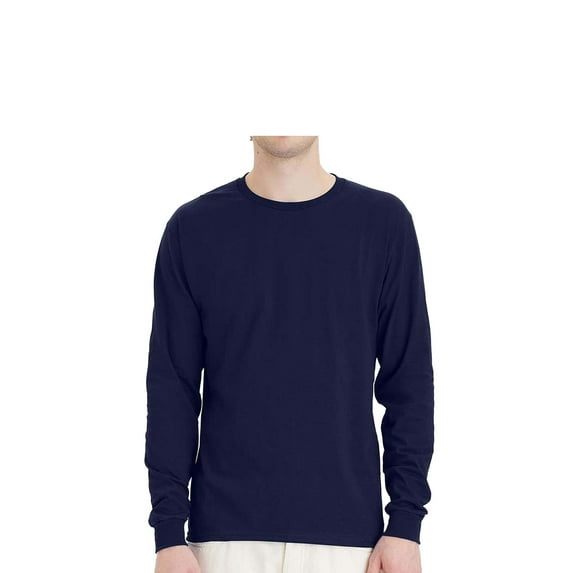 Hanes Essential Long Sleeve T-Shirt, Men's Crewneck Classic Fit Tee, Navy, 2XL
