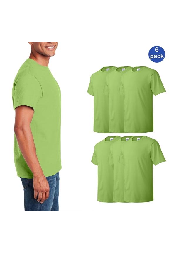 Essential Men's T-Shirt, 100 Cotton, Short Sleeve Crewneck Tee, Lime, 6 Pack, Sizes S-5XL