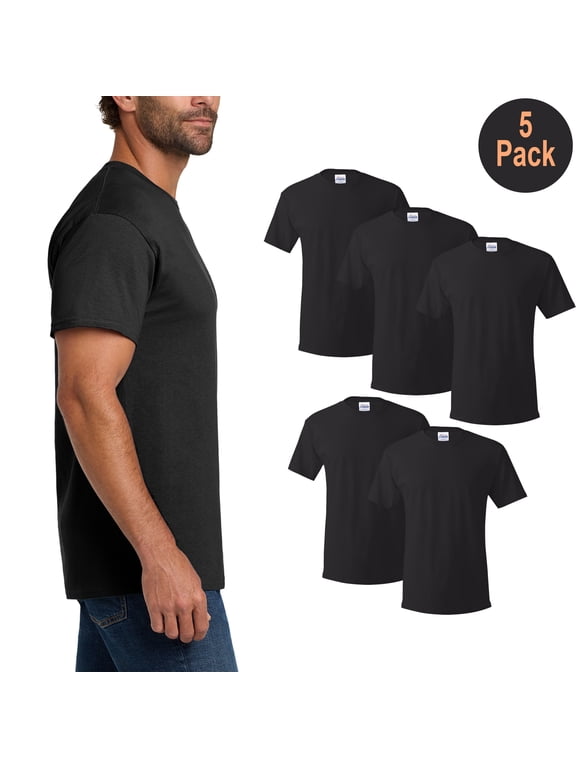 Essential Short Sleeve Crewneck T-Shirt, Men's 100% Cotton Black Classic Fit Tee, 5 Pack, XL