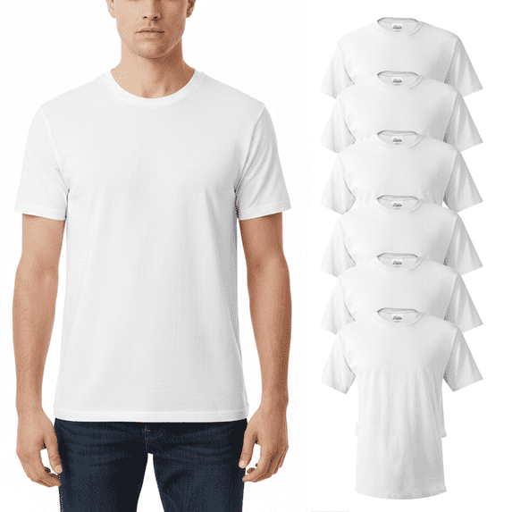 Hanes Essential-T Classic Fit T-Shirt, Short Sleeve Men's White Tee, 100 Cotton, XL, 6 Pack