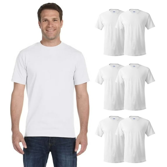 Hanes Essential-T Crewneck Short Sleeve Men's White T-Shirt, 100% Cotton, Size L, 6 Pack