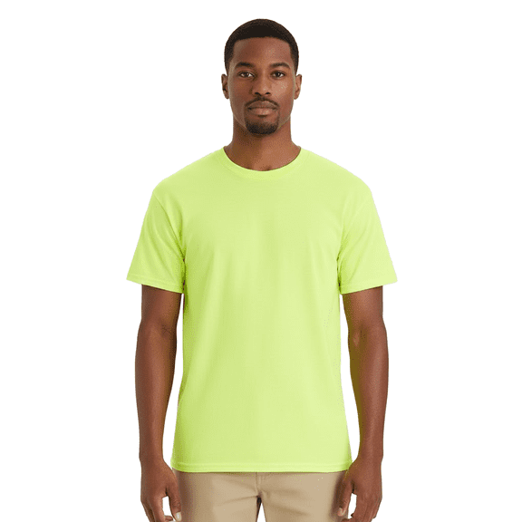 Hanes Essential-T Hi Visibility T-Shirt for Men GR52 Hi Vis Short Sleeve Crew Neck Tee Safety Green, XL