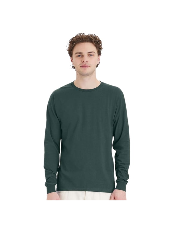 Essential Long Sleeve T-Shirt, Men's Crewneck Classic Fit Tee, Athletic Dark Green, M
