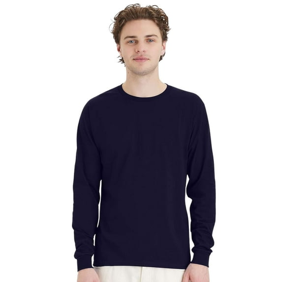 Hanes Essential-T Long Sleeve T-Shirt Cotton Crewneck Tee Shirt (Athletic Navy, 3XL)