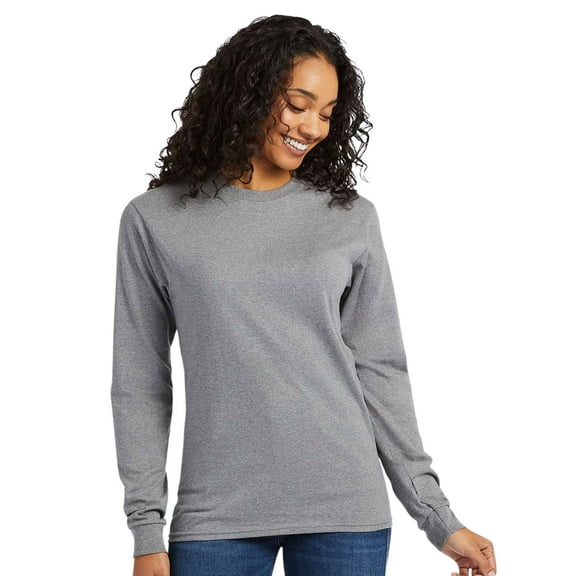 Hanes Essential-T Long Sleeve T-Shirt Cotton Crewneck Tee Shirt (Oxford Grey , L)