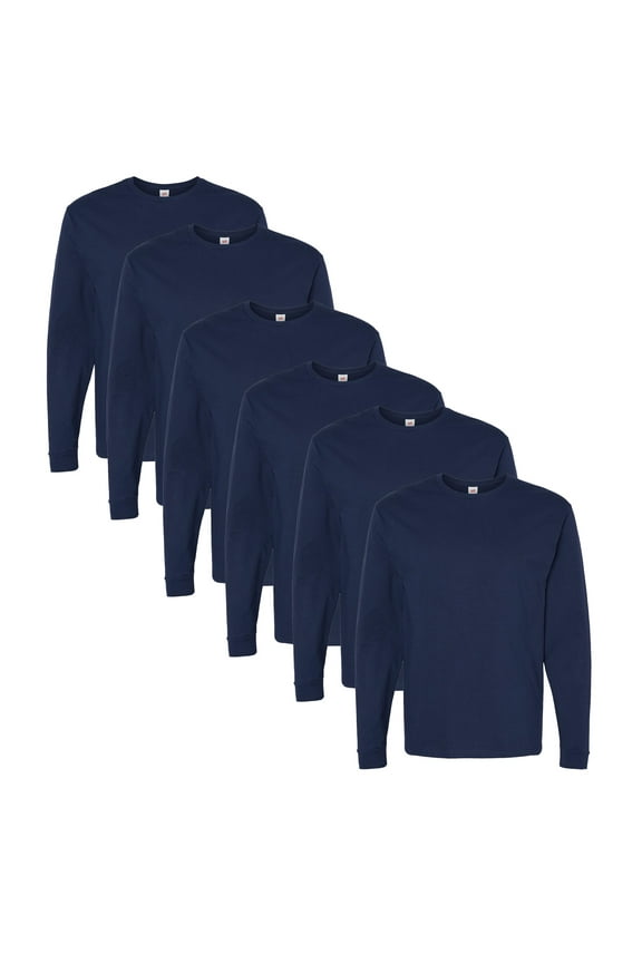 Essential-T Men Long Sleeve T-Shirt, Crewneck Classic Fit, Cotton, Athletic Navy, 6-Pack, L