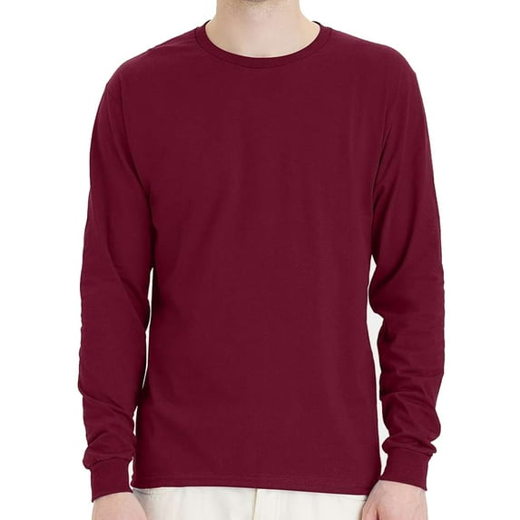 Hanes Essential-T Men Long Sleeve T-Shirt, Crewneck, Classic Fit Cotton Tee, Athletic Cardinal, S