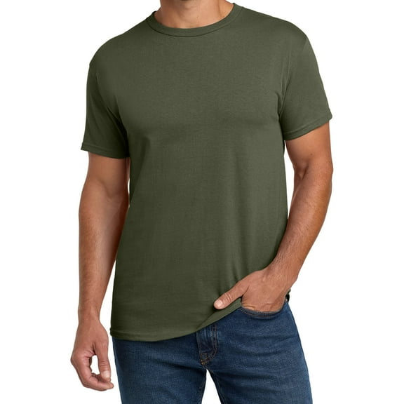 Hanes Essential-T Men T-Shirt, Short Sleeve Crew Neck, Classic Fit Cotton Tee, Fatigue Green, L