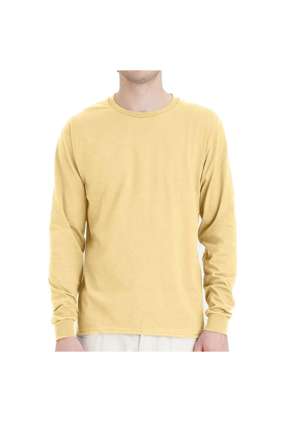Essential-T Men's Long Sleeve T-Shirt, Crewneck, Classic Fit Cotton Tee, Athletic Gold, L