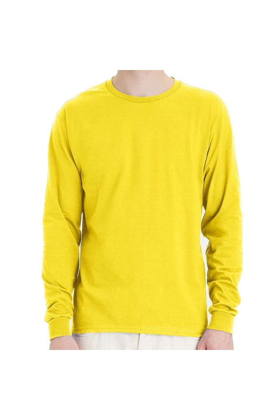 Essential-T Men's Long Sleeve T-Shirt, Crewneck, Classic Fit Cotton Tee, Athletic Yellow, L