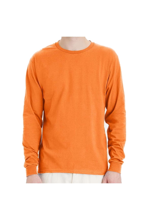 Essential-T Men's Long Sleeve T-Shirt, Crewneck, Classic Fit Cotton Tee, Tennessee Orange, L