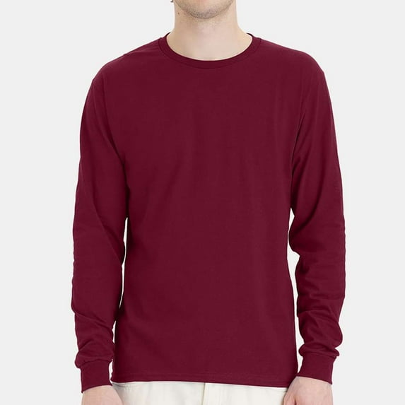 Hanes Essential-T Men's Long Sleeve T-Shirt | Soft Crew Neck 100 Cotton Tee, Athletic Cardinal, XL, 5 oz
