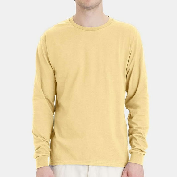 Hanes Essential-T Men's Long Sleeve T-Shirt | Soft Crew Neck 100 Cotton Tee, Athletic Gold, L, 5 oz