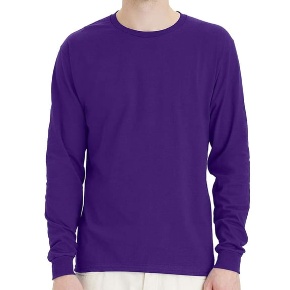 Hanes Essential-T Men's Long Sleeve T-Shirt | Soft Crew Neck 100 Cotton Tee, Athletic Purple, S, 5 oz