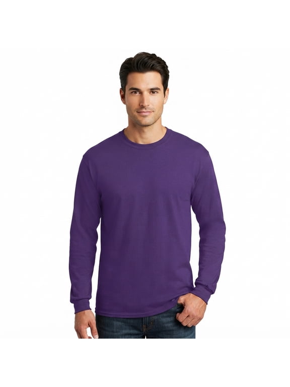 Essential-T Men's Long Sleeve T-Shirt | Soft Crew Neck 100 Cotton Tee, Athletic Purple, XL, 5 oz