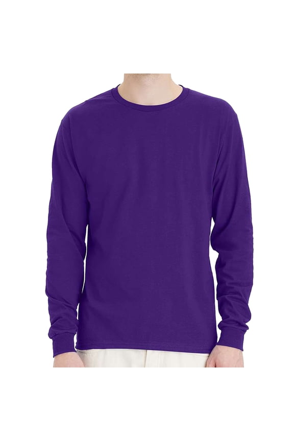 Essential-T Men's Long Sleeve T-Shirt | Soft Crew Neck 100 Cotton Tee, Athletic Purple, XL, 5 oz